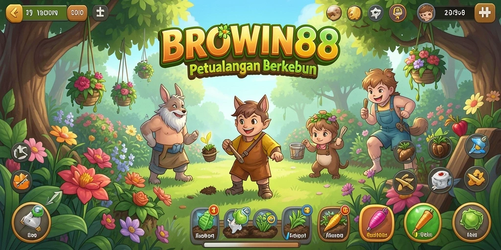 Screenshot menampilkan pemain sedang merawat tanaman di kebun.