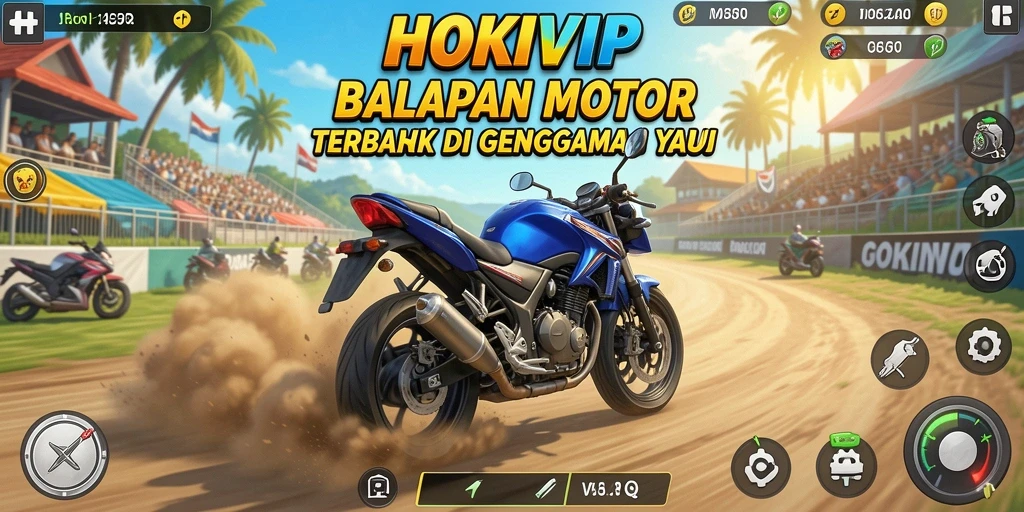 Screenshot HOKIVIP menampilkan aksi balapan motor yang mendebarkan.