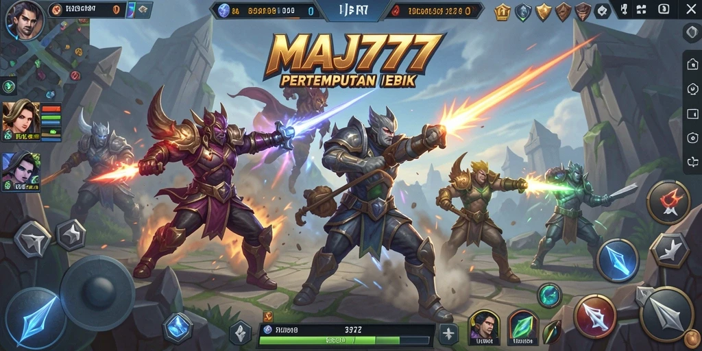 Tampilan epic pertempuran tim dalam <strong>MAJ777</strong> dengan karakter yang bertenaga.